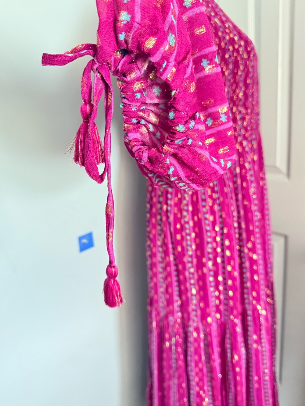 Oliphant Wine-Red Printed Maxi Dress with Long Sleeves - Picture 8 of 15